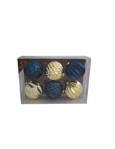 CONF 6 SFERE 90654 VETRO 8CM BLU/ORO su TreG Ingrosso