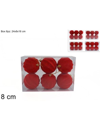 SFERE 8CM 6PZ FLOCCATA ROSSA 4 ASS. SDA2050280/2050180/1919380/2050...