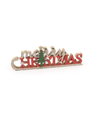 DECORAZIONE SCRITTA MERRY CHRISTMAS 36X11,5CM LEGNO su TreG Ingrosso