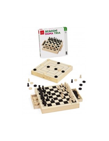 GIOCO 053490 SCACCHI DAMA TRIA LEGNO 30CM su TreG Ingrosso