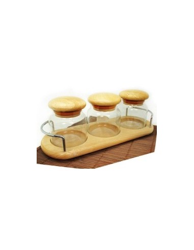 SET 3 BARATTOLI 19576 CON SUPPORTO LEGNO