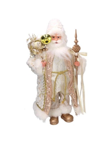 BABBO NATALE H45CM TESSUTO ORO/BIANCO CON PACCHI REGALO