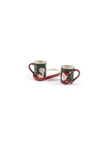 SET 2 TAZZE MUG 70360 CON VASSOIO CERAMICA