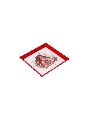 CENTROTAVOLA CERAMICA ROSSO/BIANCO 21X21CM DECORO NATALIZIO