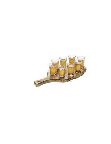 SET TAGLIERE LEGNO CON 8 BICCHIERI LIQUORE su TreG Ingrosso