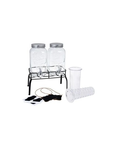 COPPIA DISPENSER VETRO 2X4LT CON RUBINETTO INFUSIERE E SUPPORTO MET...