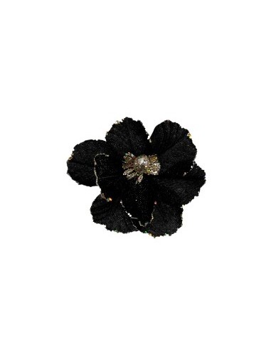 FIORE TESSUTO CON CLIP NERO/ORO 22X20CM su TreG Ingrosso