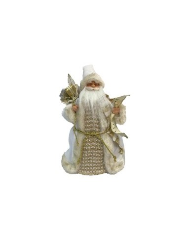 BABBO NATALE TESSUTO CON REGALI 30CM BIANCO/ORO su TreG Ingrosso