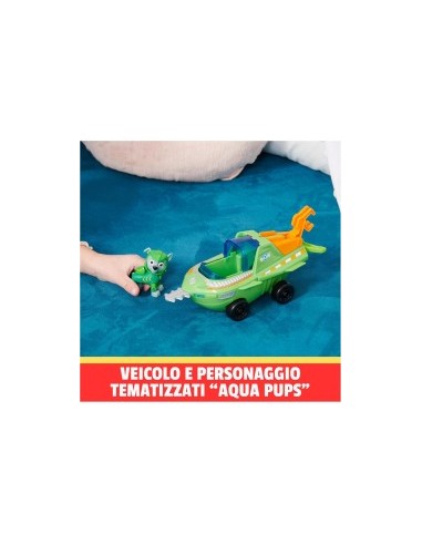 Paw Patrol Aqua Pups, veicolo trasformabile di Rocky, personaggio Rocky incluso, giocattolo per bambini 3+ anni