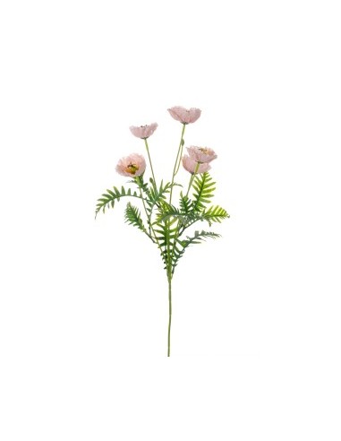 FIORE 268004611 5 PAPAVERI ROSA CON FOGLIE