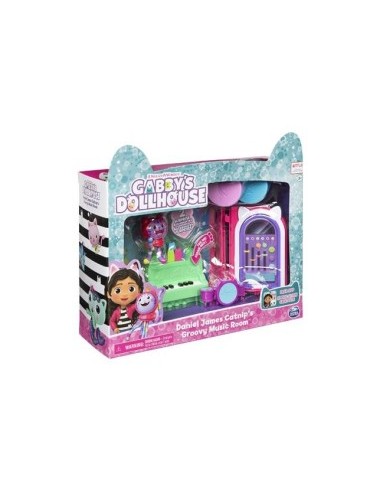 Gabby's Dollhouse Groovy Music Room, Personaggio Daniel James Catnip, 2 Accessori, 2 Mobili, 2 Scatole con Sorpresa