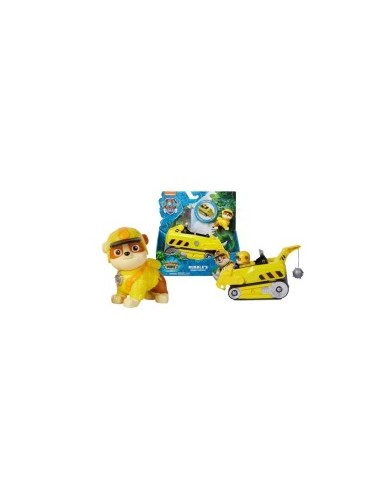 PAW Patrol Jungle Pups, Veicolo Rinoceronte di Rubble, Veicolo Giocattolo con Personaggio Rubble da Collezione