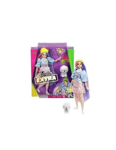 BARBIE EXTRA BAMBOLA CON CAPELLIO VIOLA CUCCIOLO VESTITI ALLA MODA E 10 ACCESSORI