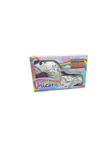 Unicorn Color Me Plush, Cuscino Unicorno Colorabile, Peluche Lavabile per Bambini, 10 Pennarelli Cancellabili, Nice Group