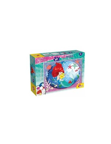 Disney Little Mermaid Princess Puzzle, 60 Pezzi, Maxi Puzzle Double Face 70x50 cm, 2 in 1 Puzzle e Disegno, Lisciani