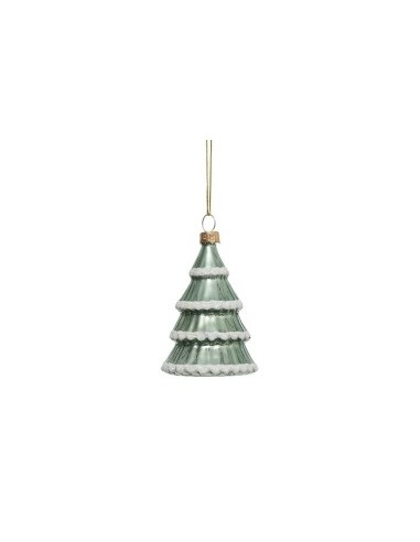 Pendente di Natale Albero in Vetro, Verde Chiaro con Decorazioni di Neve, 8 cm, Elegante e Festivo