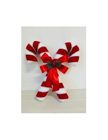 Decorazione di Natale, Bastoncini con Fiocco, Zucchero d'Orzo Doppio 46 cm, Bianco e Rosso