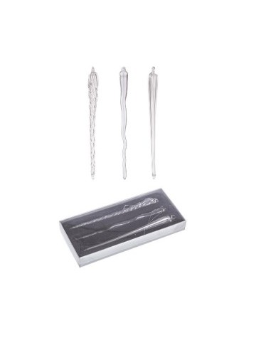 SET 3 PENDENTI 0970355 ICICLE VETRO 17,5CM TRASPARENTE