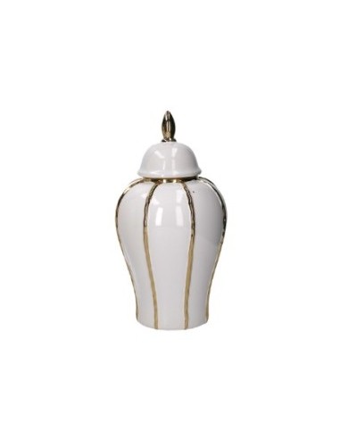 VASO 638031 CERAMICA 19X36CM BIANCO/ORO CON COPERCHIO