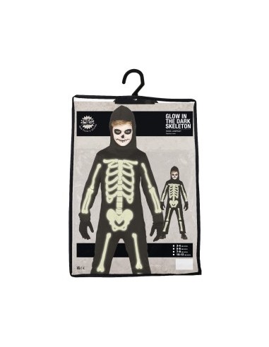 Costume Scheletro Luminoso al Buio, Taglia 10-12 Anni, Body e Cappuccio, Tema Halloween