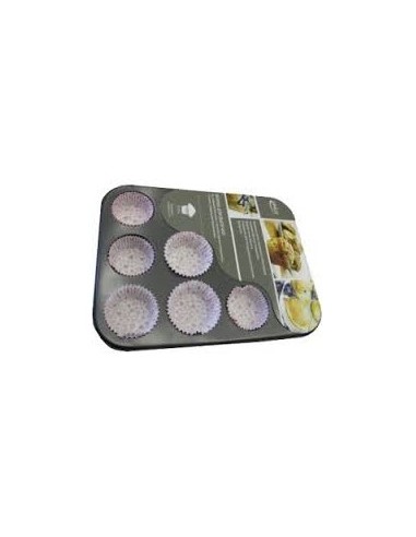 STAMPO MUFFIN ALLUMINIO 12 POSTI CON PIROTTINI 35X26X3CM EURONOVITA...