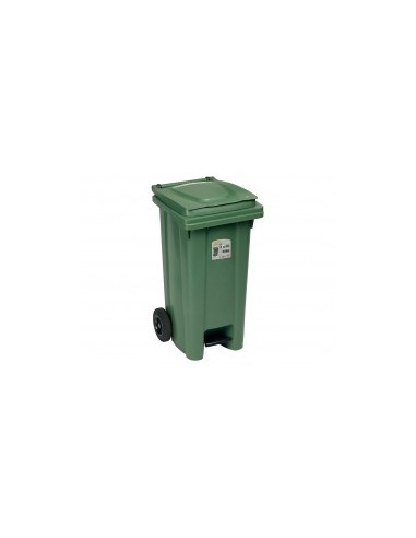 BIDONE IMMONDIZIA CON RUOTE E PEDALE 120 LT VERDE STEFANPLAST su Tr...