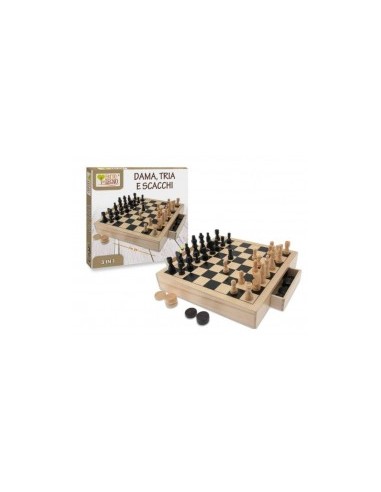 FATTO DI LEGNO 40604 GIOCO 3IN1 DAMA/TRIA/SCACCHI su TreG Ingrosso