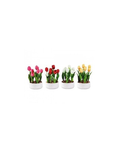 TULIPANI 74878 CON VASO 19X32CM ASSORTITO su TreG Ingrosso