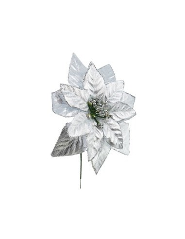 PICK OLIMPIA POINSETTIA ARGENTO H15CM su TreG Ingrosso