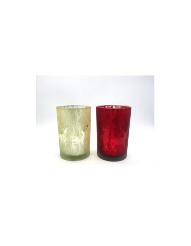 VASO VETRO 18X12CM CON RENNA ORO/ROSSO su TreG Ingrosso