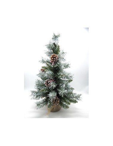 ALBERO PINO NEVATO H60CM CON PIGNE BASE JUTA su TreG Ingrosso