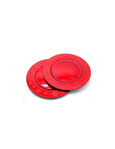 PIATTO PLASTICA D33CM ROSSO LUCIDO CON FASCIA RILIEVO su TreG Ingrosso