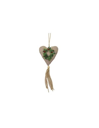 PENDENTE CUORE TESSUTO BEIGE 17X28CM su TreG Ingrosso