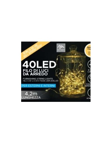 FILO 40 LED BIANCO CALDO A BATTERIA DA ESTERNO CON 8 GIOCHI su TreG...