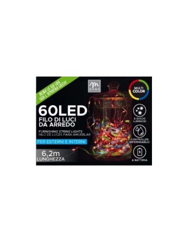 FILO 60 LED MULTICOLOR A BATTERIA DA ESTERNO 8 GIOCHI su TreG Ingrosso