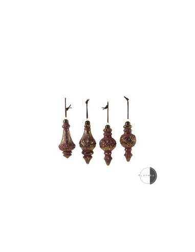 PENDENTE VETRO 14CM BURGUNDY/ORO ASSORTITO su TreG Ingrosso