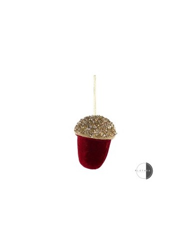 PENDENTE GHIANDA ROSSA D9X10CM CON STRASS su TreG Ingrosso