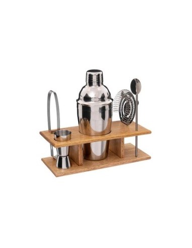 SET 6PZ COCKTAIL 188944 ACCIAIO SUPPORTO LEGNO