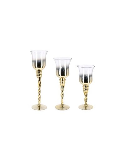 Set di 3 Portacandele Artha Calice Oro, Elegante Decorazione Natalizia per Aggiungere la Magia di Natale alla Tua Casa