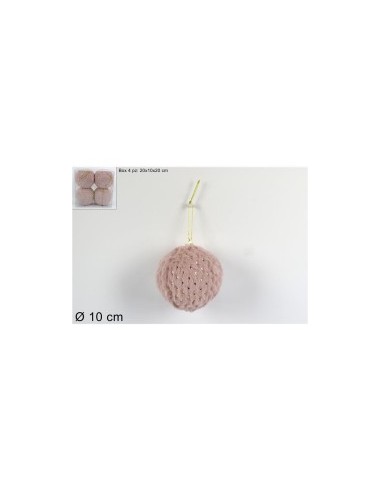 CONF 4 SFERE 10CM PELLICCIA ROSA/ORO (0420) su TreG Ingrosso