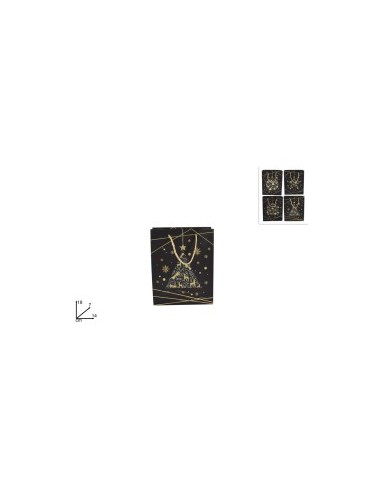 BUSTA REGALO NERA DECORATA MERRY XMAS 14X18X7CM2ASS(2019410-2) V2-2...