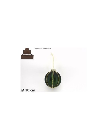 SFERA VETRO 10CM VERDE OPACO C/FILO PERLINE ORO su TreG Ingrosso