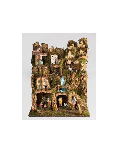 PRESEPE CM. 52x45x65 CON NAT. CM.10, LUCI, MULINO A VENTO su TreG I...