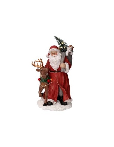 BABBO NATALE RESINA CON RENNA E LED 11,5X11X21CM