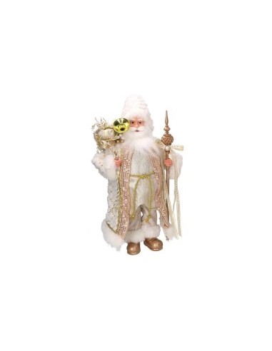 BABBO NATALE H45CM TESSUTO ORO/BIANCO CON PACCHI REGALO