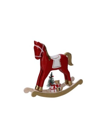 CAVALLO A DONDOLO LEGNO ORO/ROSSO H22CM