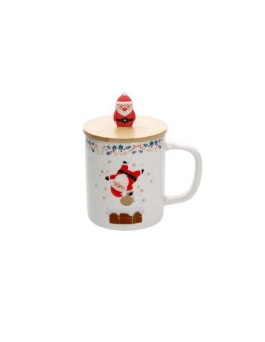 NATALE CHEERY SANTA TAZZA MUG 400CC COPERCHIO BAMBOO