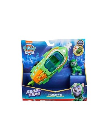 Paw Patrol Aqua Pups, veicolo trasformabile di Rocky, personaggio Rocky incluso, giocattolo per bambini 3+ anni