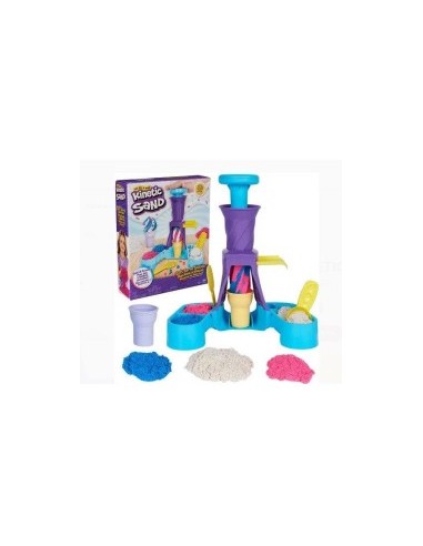 Kinetic Sand Gelateria Colorata, Sabbia Cinetica Blu, Rosa e Bianca, 396g, Coni Gelato e Strumenti per Decorare, 3+ Anni