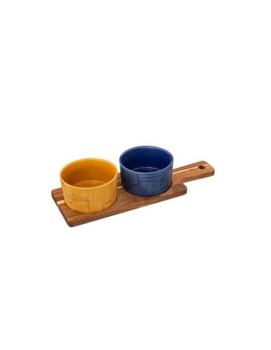 SET APERITIVO 196386 SOLEYA 2 CIOTOLE CON SUPPORTO LEGNO